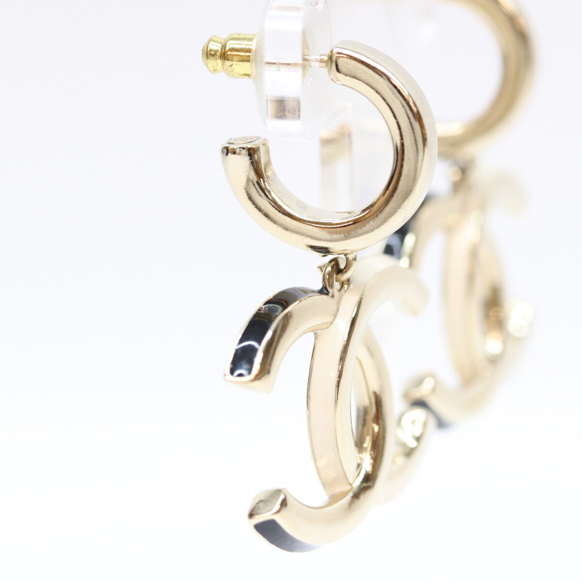 CHANEL A22K Gold Big Coco Mark Hoop Earrings