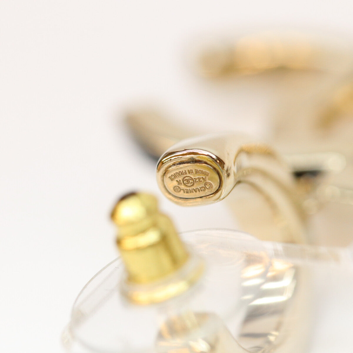 CHANEL A22K Gold Big Coco Mark Hoop Earrings