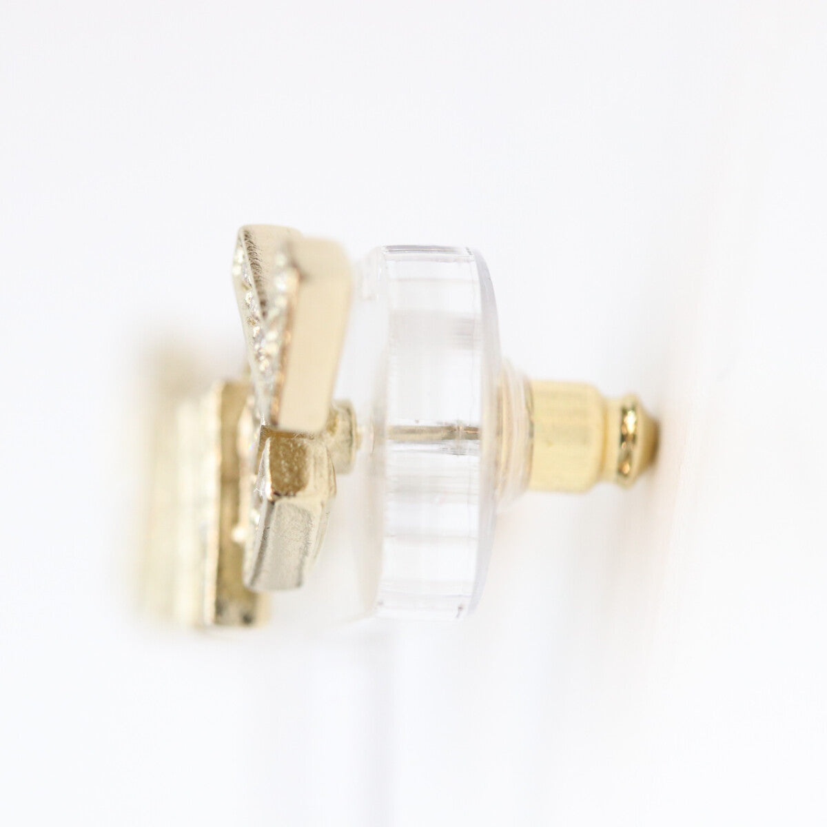 CHANEL Chanel A21V Gold Rhinestone Logo Pierced Earrings