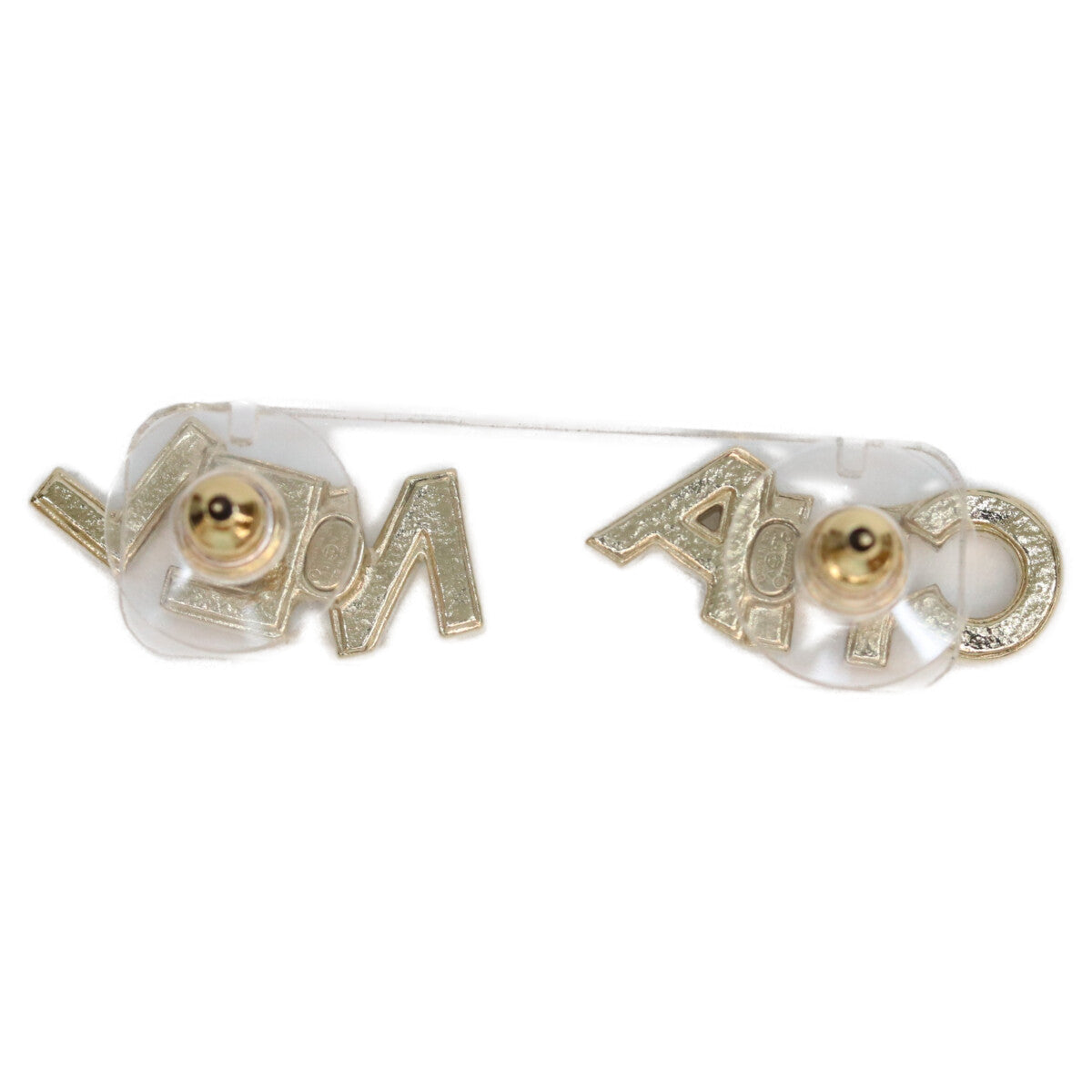 CHANEL Chanel A21V Gold Rhinestone Logo Pierced Earrings