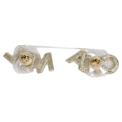 CHANEL Chanel A21V Gold Rhinestone Logo Pierced Earrings