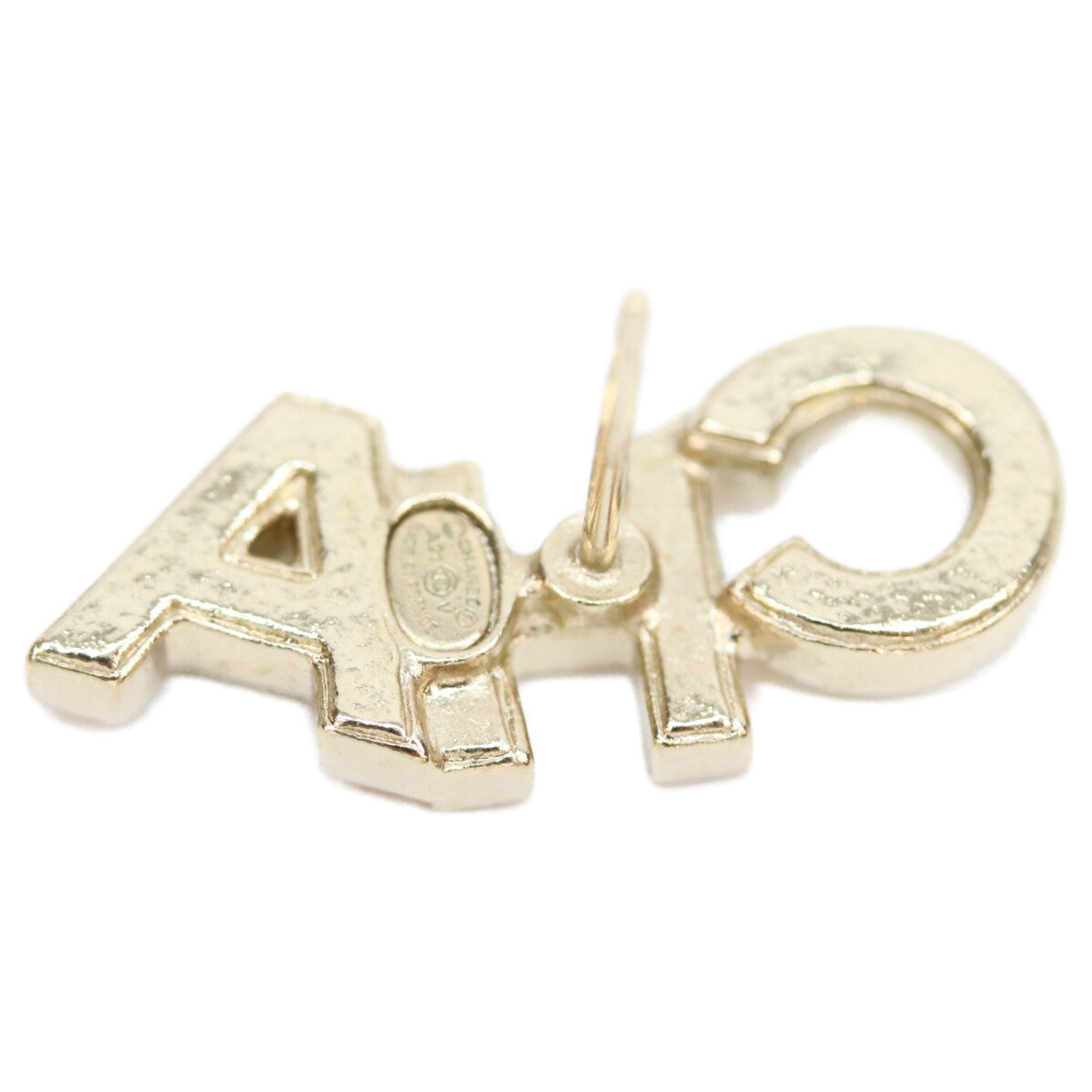 CHANEL Chanel A21V Gold Rhinestone Logo Pierced Earrings