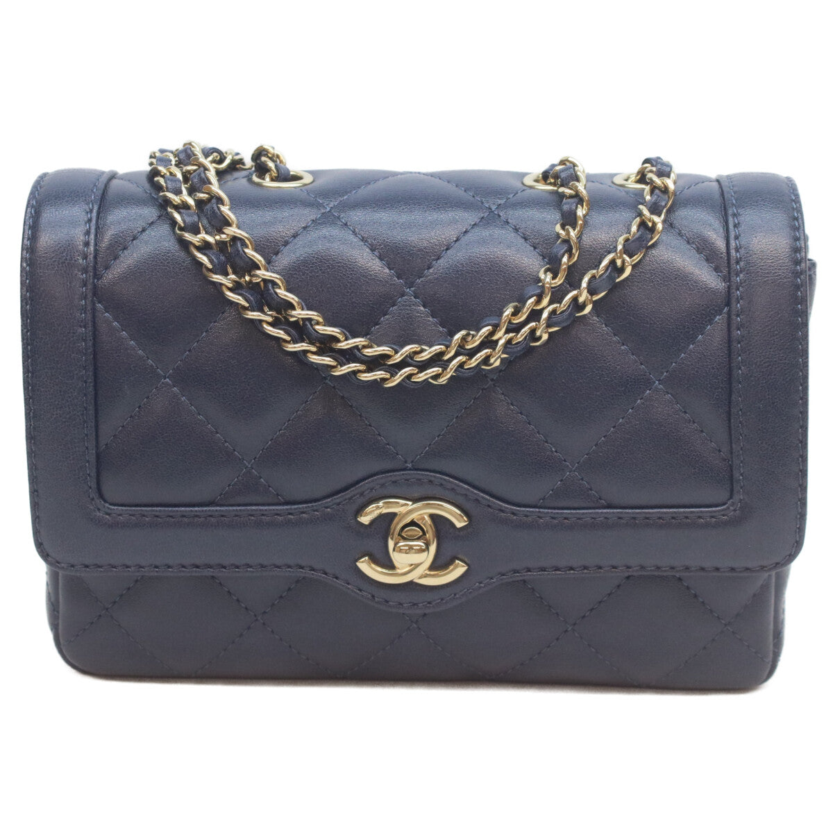 CHANEL AS5048 Navy Lambskin GHW Matelasse 20 Single Flap Bag Shoulder Bag