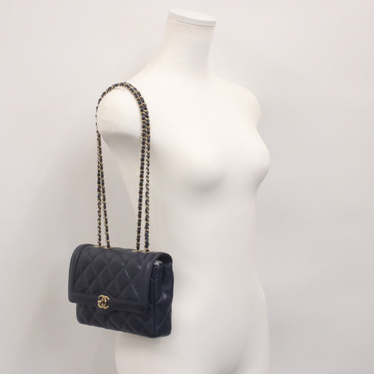 CHANEL AS5048 Navy Lambskin GHW Matelasse 20 Single Flap Bag Shoulder Bag
