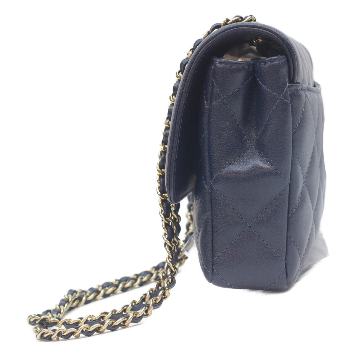 CHANEL AS5048 Navy Lambskin GHW Matelasse 20 Single Flap Bag Shoulder Bag