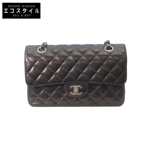 CHANEL A01113 Black Caviar Silver Hardware Double Flap Matelasse 23 Chain Shoulder Bag
