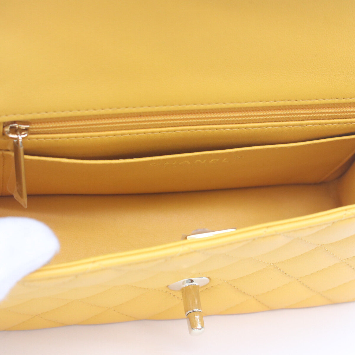 CHANEL AS2431 Yellow Lambskin GHW Top Handle Mini Matelasse 20 Shoulder Bag