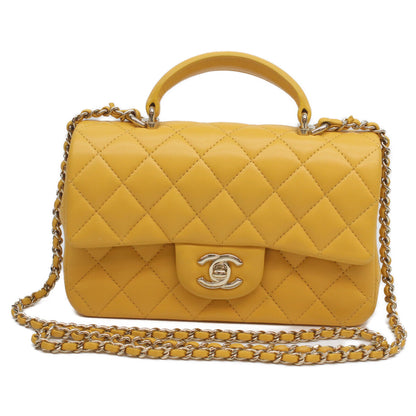 CHANEL AS2431 Yellow Lambskin GHW Top Handle Mini Matelasse 20 Shoulder Bag