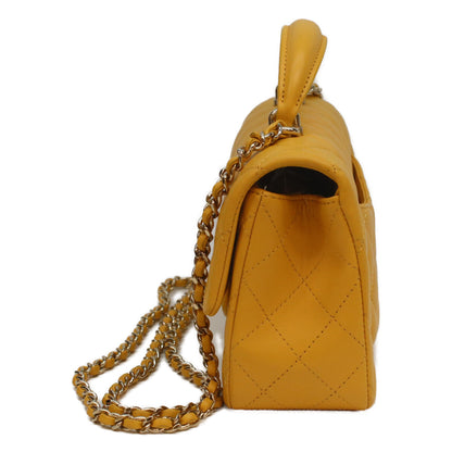 CHANEL AS2431 Yellow Lambskin GHW Top Handle Mini Matelasse 20 Shoulder Bag