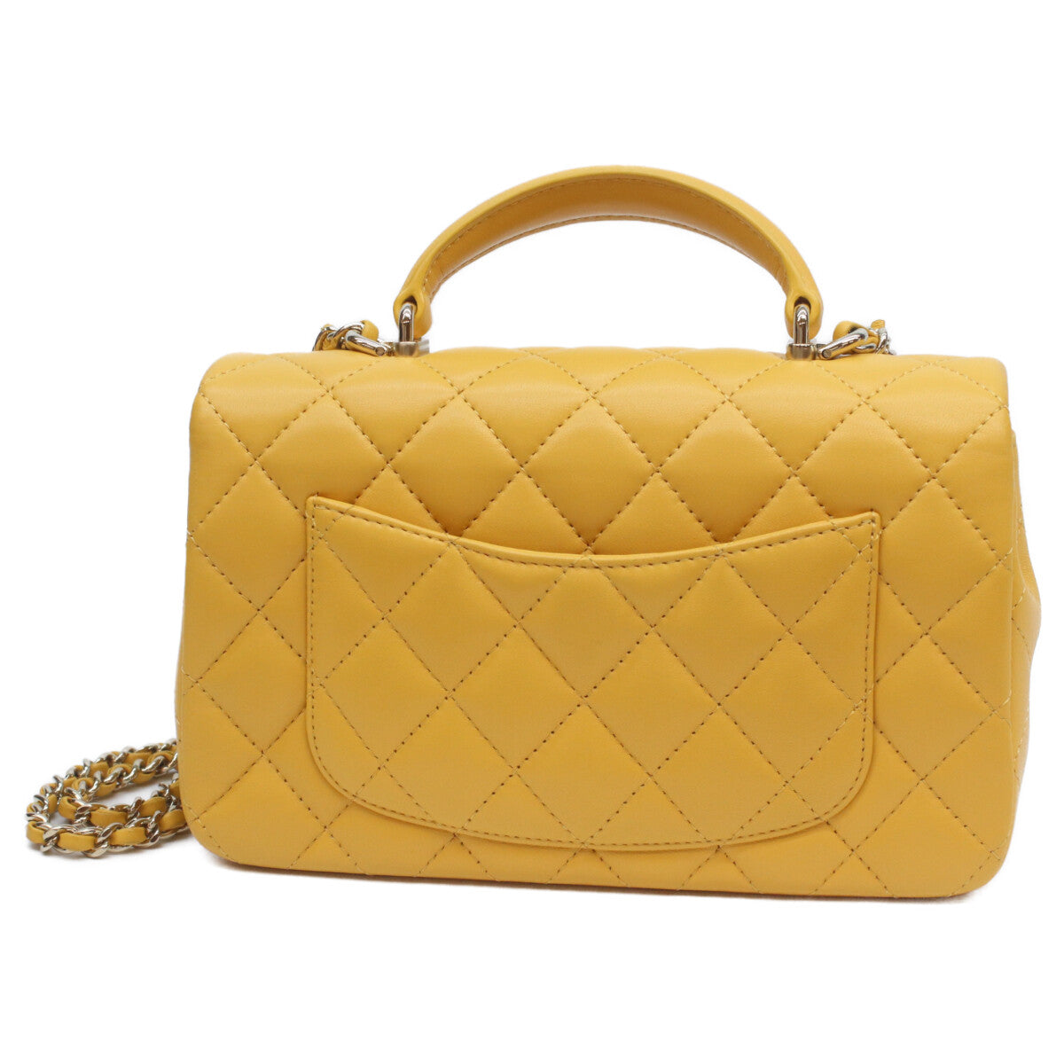 CHANEL AS2431 Yellow Lambskin GHW Top Handle Mini Matelasse 20 Shoulder Bag