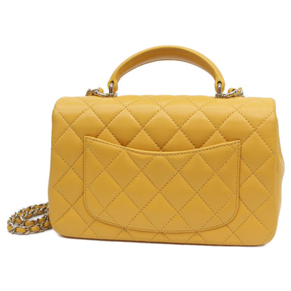CHANEL AS2431 Yellow Lambskin GHW Top Handle Mini Matelasse 20 Shoulder Bag