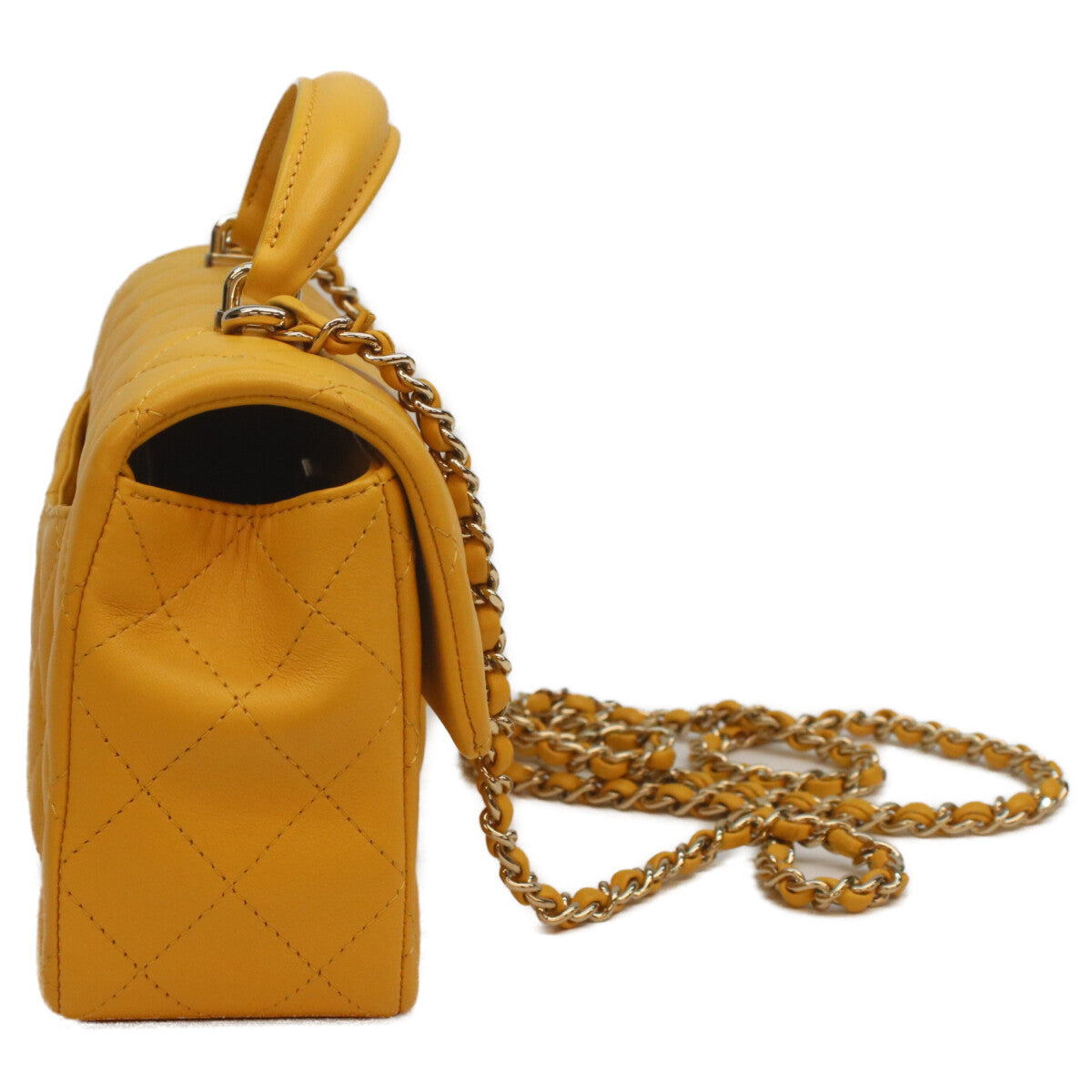CHANEL AS2431 Yellow Lambskin GHW Top Handle Mini Matelasse 20 Shoulder Bag