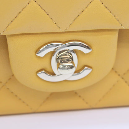 CHANEL AS2431 Yellow Lambskin GHW Top Handle Mini Matelasse 20 Shoulder Bag