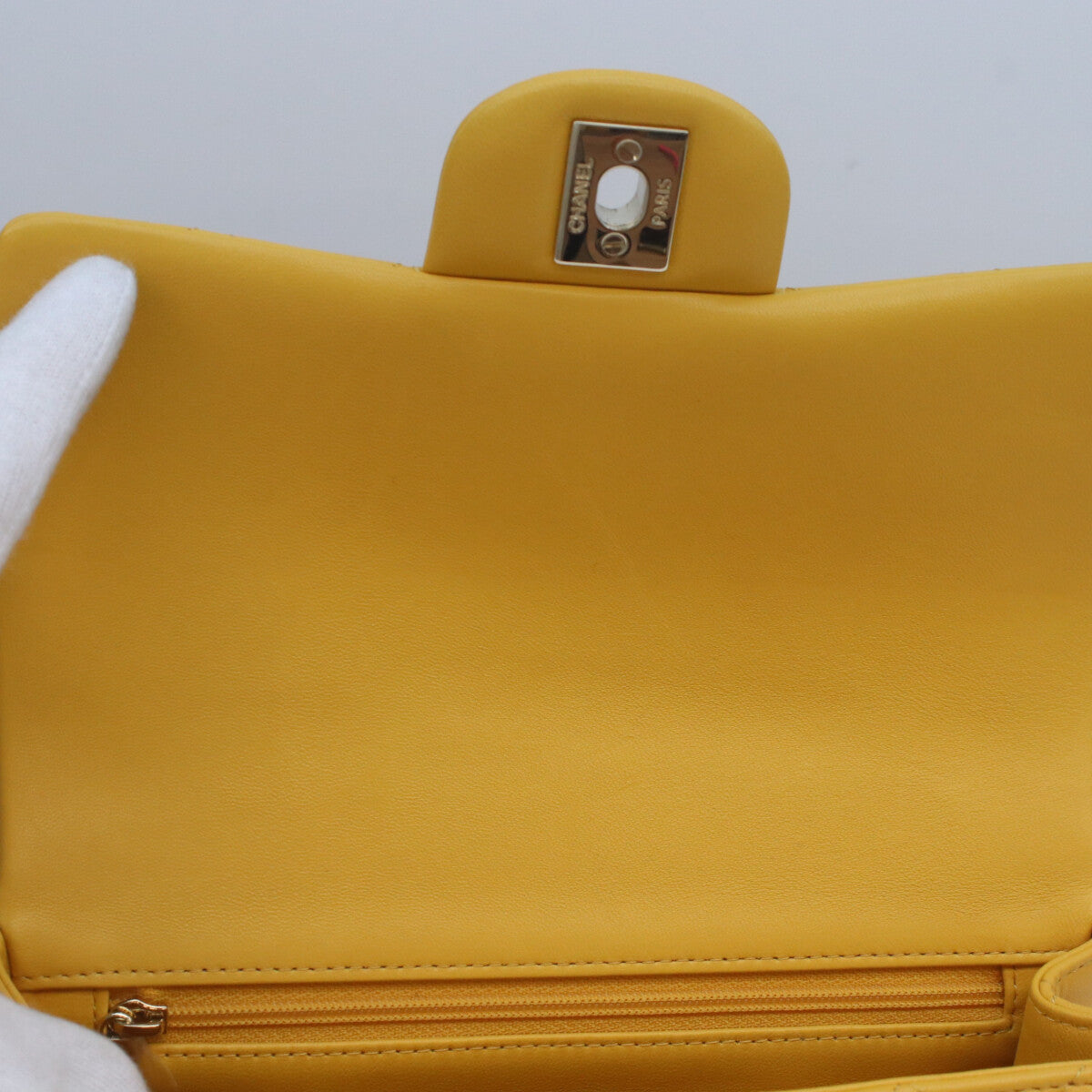 CHANEL AS2431 Yellow Lambskin GHW Top Handle Mini Matelasse 20 Shoulder Bag