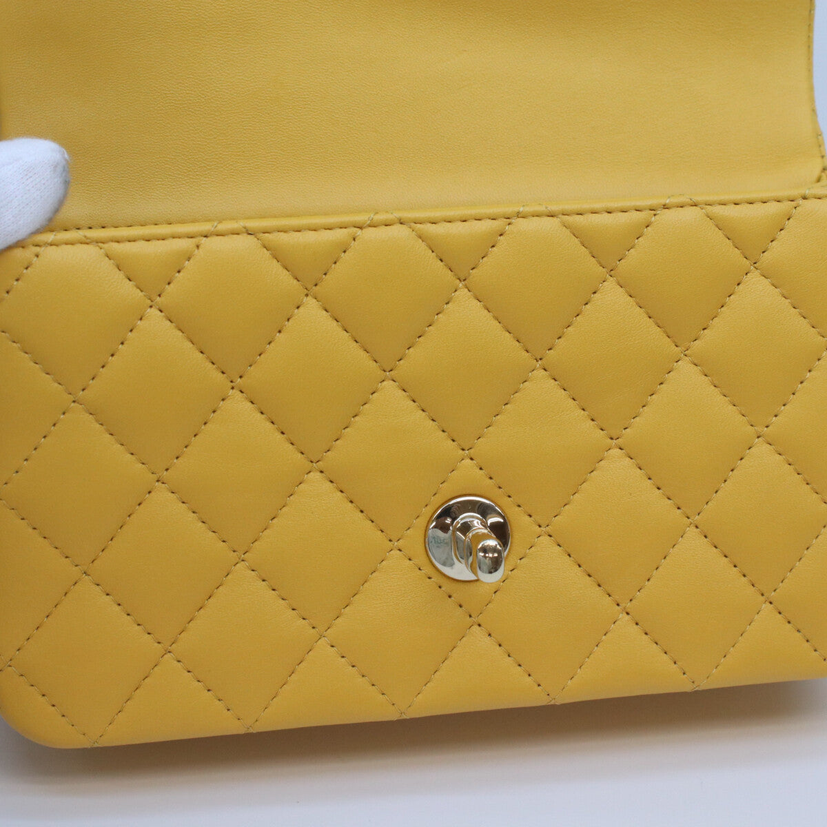 CHANEL AS2431 Yellow Lambskin GHW Top Handle Mini Matelasse 20 Shoulder Bag