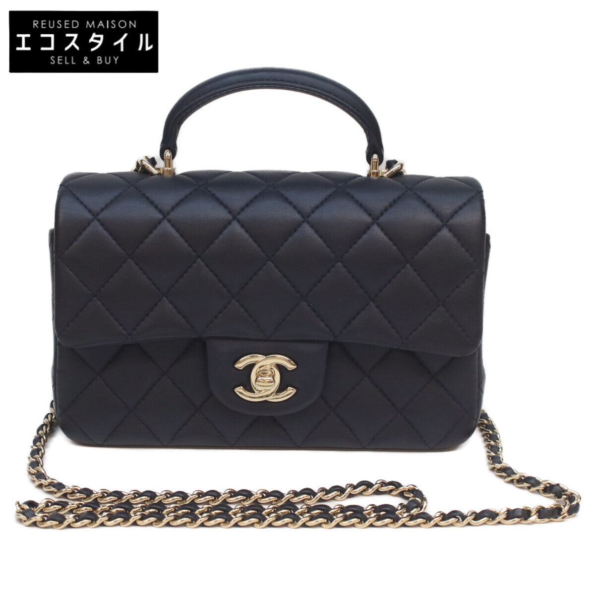 CHANEL 香奈儿 AS2431 海军蓝 羔羊皮 金色金属件 Matelasse 20 顶部手柄 链条单肩包 单肩包