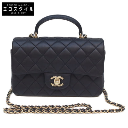 CHANEL 香奈儿 AS2431 海军蓝 羔羊皮 金色金属件 Matelasse 20 顶部手柄 链条单肩包 单肩包