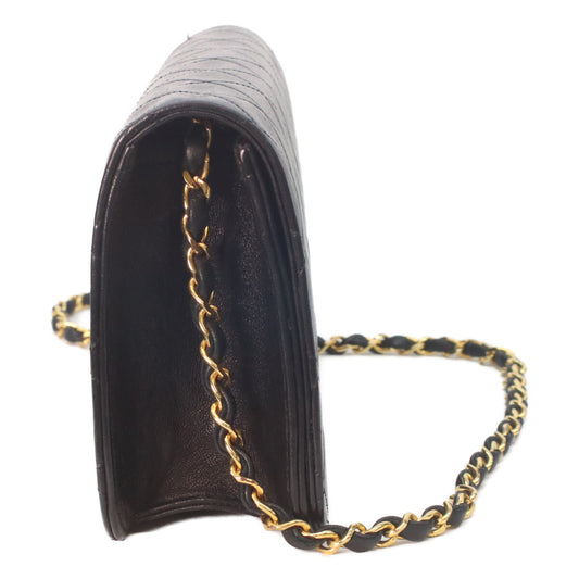CHANEL Black Lambskin GHW Single Full Flap Push Lock Matelasse 24 Chain Shoulder Bag