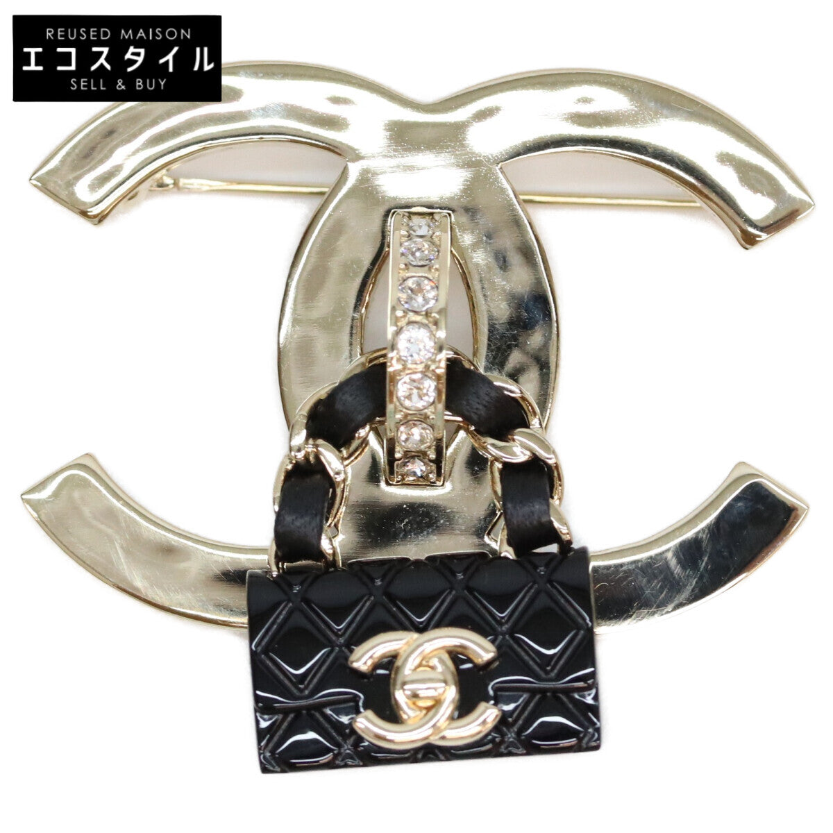 CHANEL シャネル B23C ゴールド ブラック ココマーク マトラッセバッグ ブローチ ブローチ
