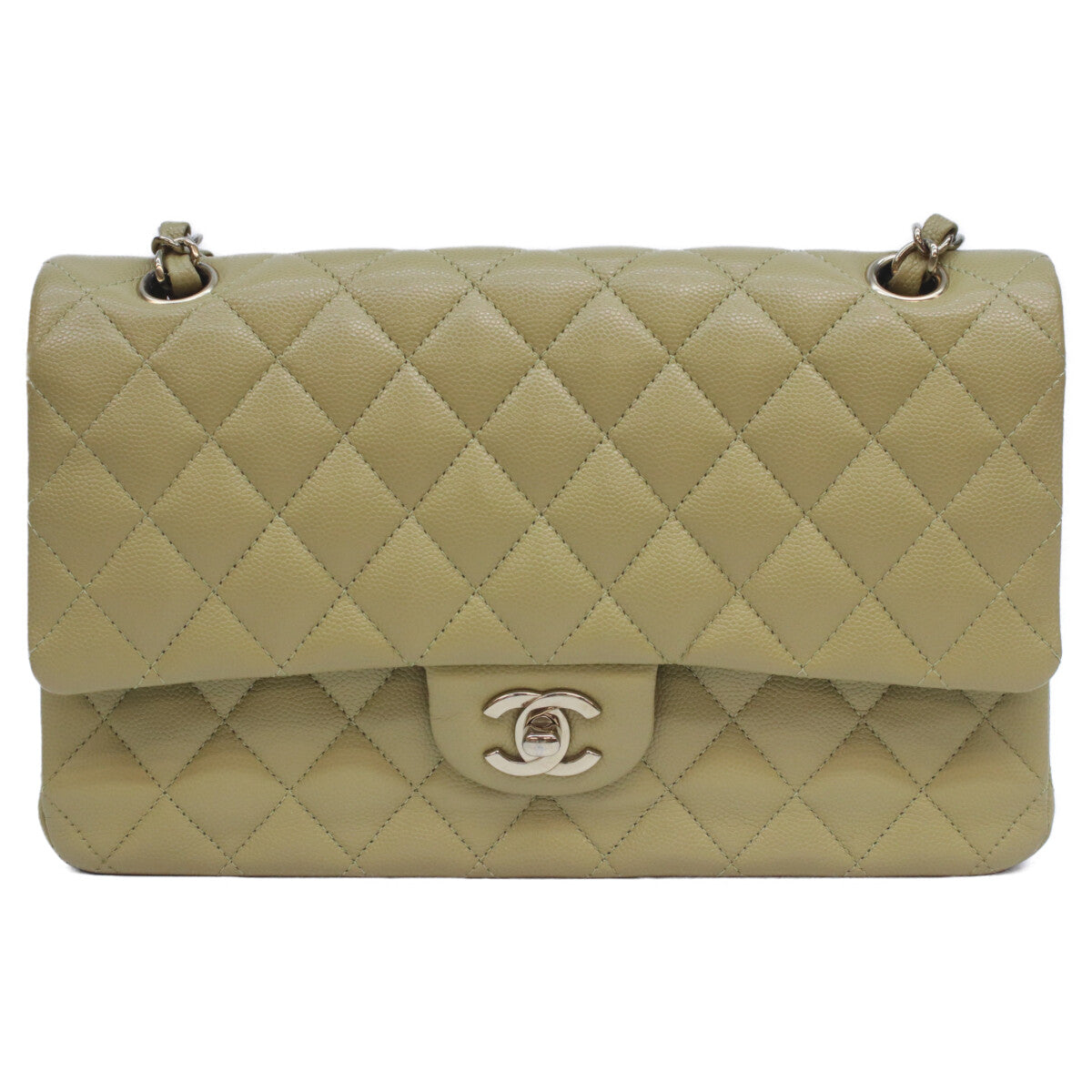 CHANEL シャネル A01112 ピスタチオグリーン キャビア G金具 Wフラップ マトラッセ25 ショルダーバッグ