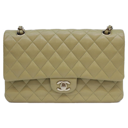 CHANEL シャネル A01112 ピスタチオグリーン キャビア G金具 Wフラップ マトラッセ25 ショルダーバッグ