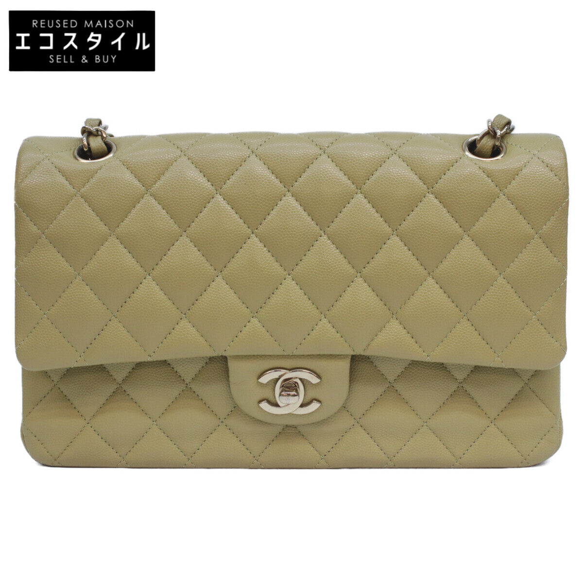 CHANEL シャネル A01112 ピスタチオグリーン キャビア G金具 Wフラップ マトラッセ25 ショルダーバッグ