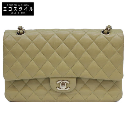 CHANEL シャネル A01112 ピスタチオグリーン キャビア G金具 Wフラップ マトラッセ25 ショルダーバッグ