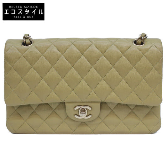CHANEL A01112 Pistachio Green Caviar GHW Double Flap Matelasse 25 Shoulder Bag