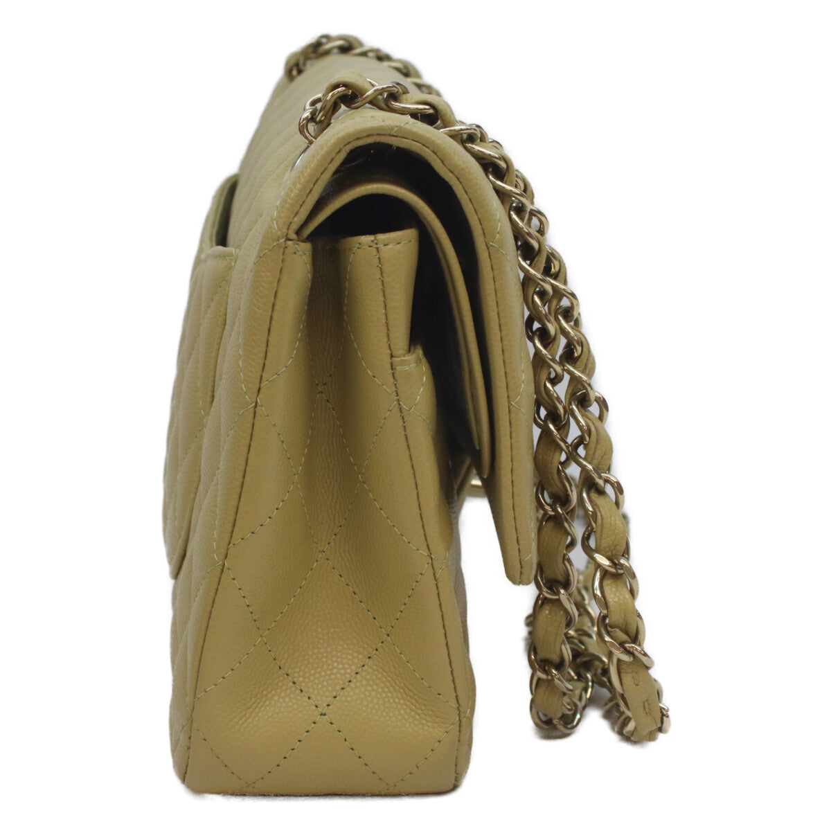 CHANEL シャネル A01112 ピスタチオグリーン キャビア G金具 Wフラップ マトラッセ25 ショルダーバッグ
