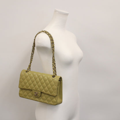 CHANEL シャネル A01112 ピスタチオグリーン キャビア G金具 Wフラップ マトラッセ25 ショルダーバッグ
