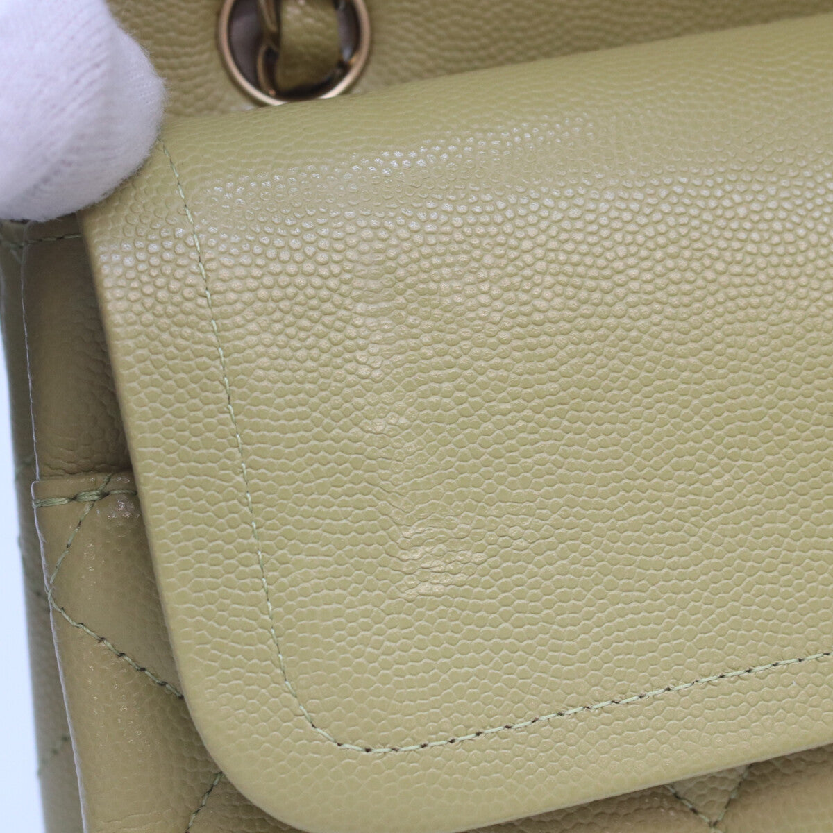 CHANEL シャネル A01112 ピスタチオグリーン キャビア G金具 Wフラップ マトラッセ25 ショルダーバッグ