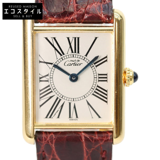 Cartier カルティエ 90s 925 マストタンクLM オパラン ヴェルメイユ シルバー文字盤 革 QZ 腕時計