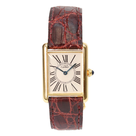 Cartier カルティエ 90s 925 マストタンクLM オパラン ヴェルメイユ シルバー文字盤 革 QZ 腕時計
