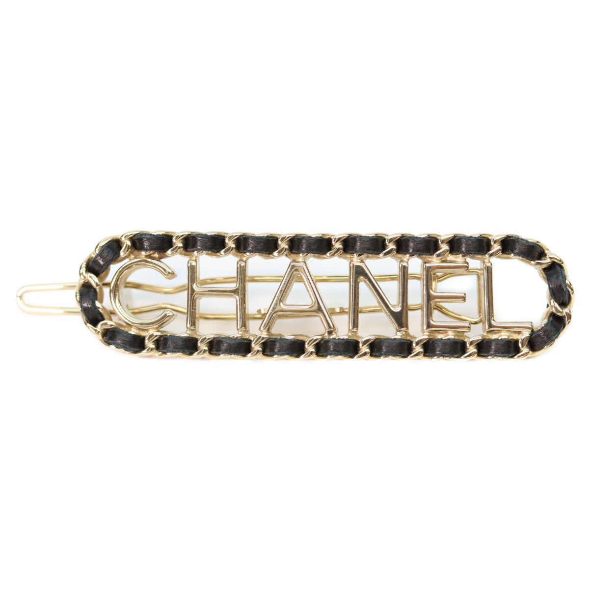 CHANEL シャネル F21V ゴールド ブラック 編み込み ロゴヘアクリップ ヘアアクセサリー