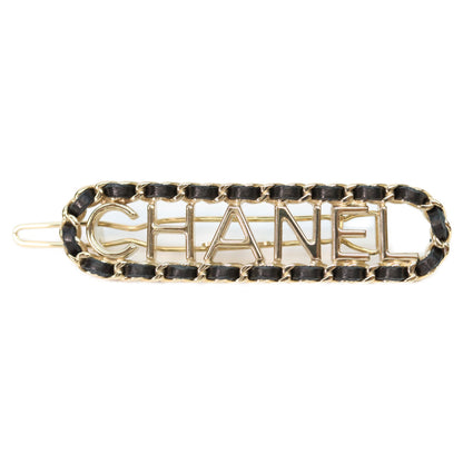 CHANEL シャネル F21V ゴールド ブラック 編み込み ロゴヘアクリップ ヘアアクセサリー