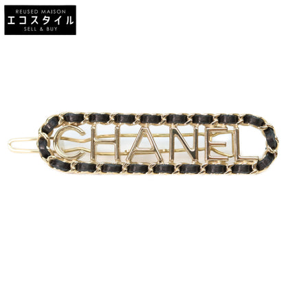 CHANEL シャネル F21V ゴールド ブラック 編み込み ロゴヘアクリップ ヘアアクセサリー