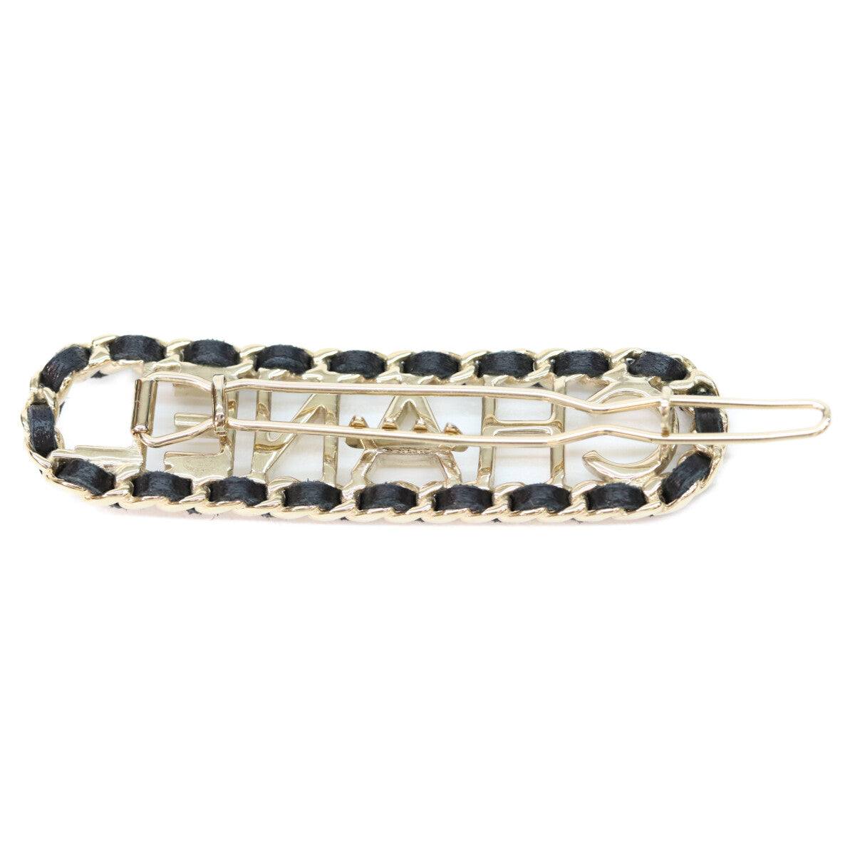 CHANEL シャネル F21V ゴールド ブラック 編み込み ロゴヘアクリップ ヘアアクセサリー