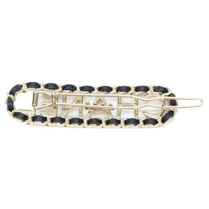 CHANEL シャネル F21V ゴールド ブラック 編み込み ロゴヘアクリップ ヘアアクセサリー