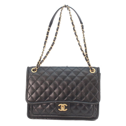 CHANEL シャネル AS4723 黒 シャイニーラム ゴールド金具 マトラッセ シングルフラップ ダブルチェーン ショルダーバッグ ショルダーバッグ
