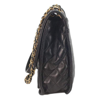 CHANEL シャネル AS4723 黒 シャイニーラム ゴールド金具 マトラッセ シングルフラップ ダブルチェーン ショルダーバッグ ショルダーバッグ