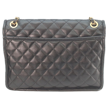 CHANEL シャネル AS4723 黒 シャイニーラム ゴールド金具 マトラッセ シングルフラップ ダブルチェーン ショルダーバッグ ショルダーバッグ