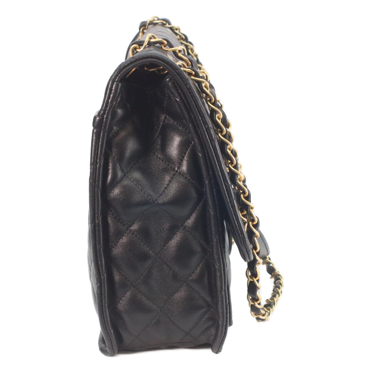CHANEL シャネル AS4723 黒 シャイニーラム ゴールド金具 マトラッセ シングルフラップ ダブルチェーン ショルダーバッグ ショルダーバッグ