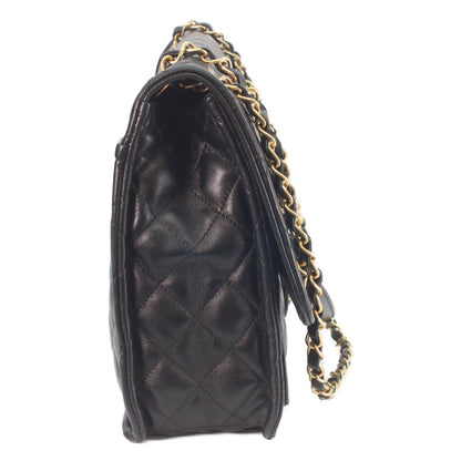 CHANEL シャネル AS4723 黒 シャイニーラム ゴールド金具 マトラッセ シングルフラップ ダブルチェーン ショルダーバッグ ショルダーバッグ
