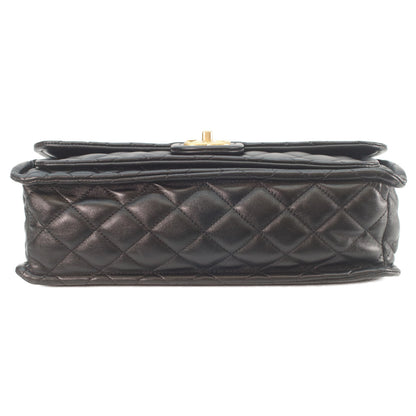 CHANEL シャネル AS4723 黒 シャイニーラム ゴールド金具 マトラッセ シングルフラップ ダブルチェーン ショルダーバッグ ショルダーバッグ