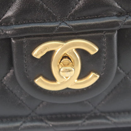 CHANEL シャネル AS4723 黒 シャイニーラム ゴールド金具 マトラッセ シングルフラップ ダブルチェーン ショルダーバッグ ショルダーバッグ