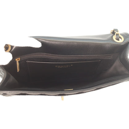 CHANEL シャネル AS4723 黒 シャイニーラム ゴールド金具 マトラッセ シングルフラップ ダブルチェーン ショルダーバッグ ショルダーバッグ