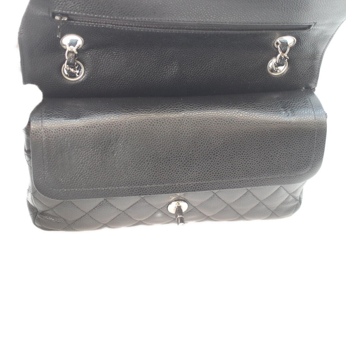 CHANEL 19 A01112 Black Caviar Silver Hardware Double Flap Matelassé 25 Shoulder Bag