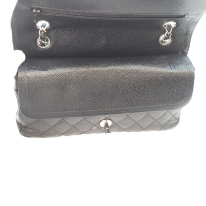 CHANEL 19 A01112 Black Caviar Silver Hardware Double Flap Matelassé 25 Shoulder Bag