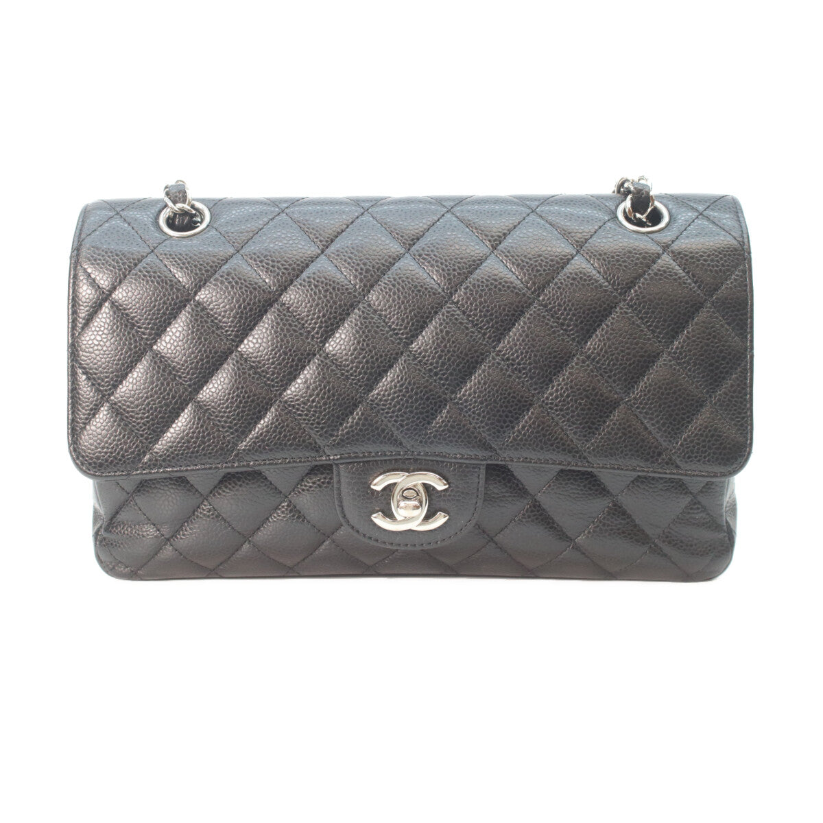 CHANEL 19 A01112 Black Caviar Silver Hardware Double Flap Matelassé 25 Shoulder Bag