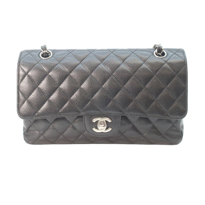 CHANEL 19 A01112 Black Caviar Silver Hardware Double Flap Matelassé 25 Shoulder Bag